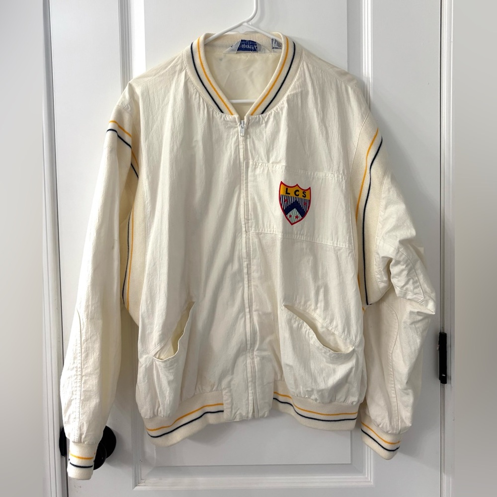 Le Coq Sportif Cream Bomber Jacket with Stripes